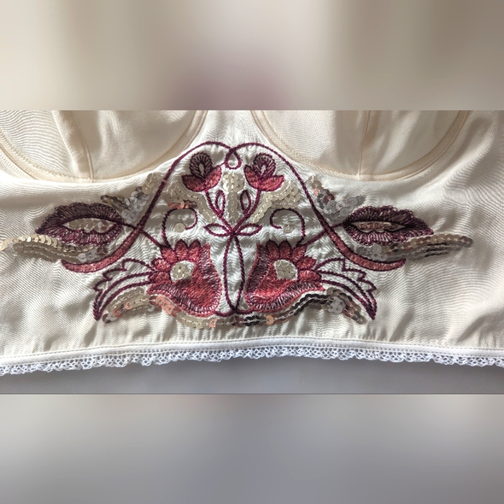 Designer PATRIZIA PEPE Silk Floral Embroidery Sequins Bustier. Vintage. Sz 42 EU - Picture 5 of 16